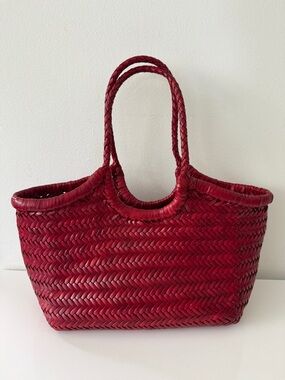 ALTICA Woven Leather Mona Lisa Tote Handbag Red, SMALL